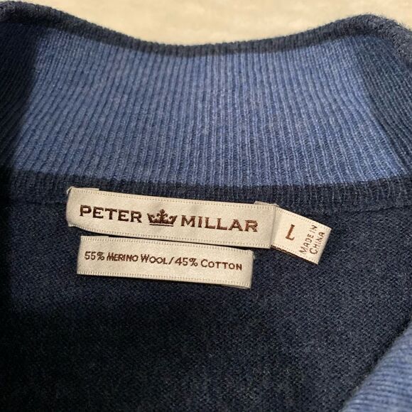 Peter Millar Sweater Mens Large Blue 1/4‎ Zip Merino Wool Blend Knit Golf - Picture 3 of 6
